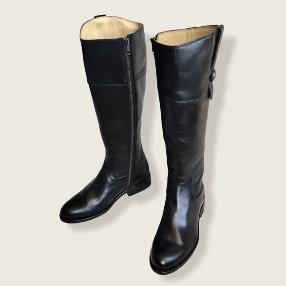 $438 Frye Jayden Button Black Tall Knee High Real Leather Vintage Riding Boot - Picture 8 of 16